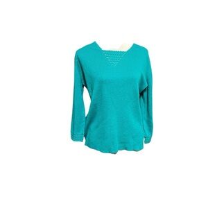 Sag Harbor Women's Green 3/4 Sleeve Square Neck Sweater